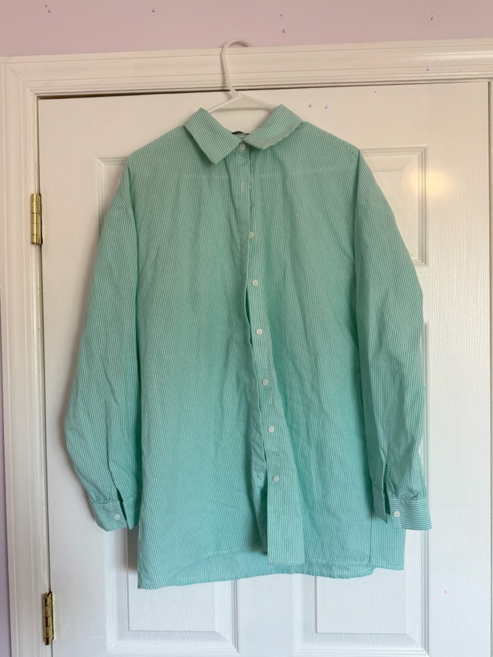 SHEIN Mint Green Striped Button Down Shirt